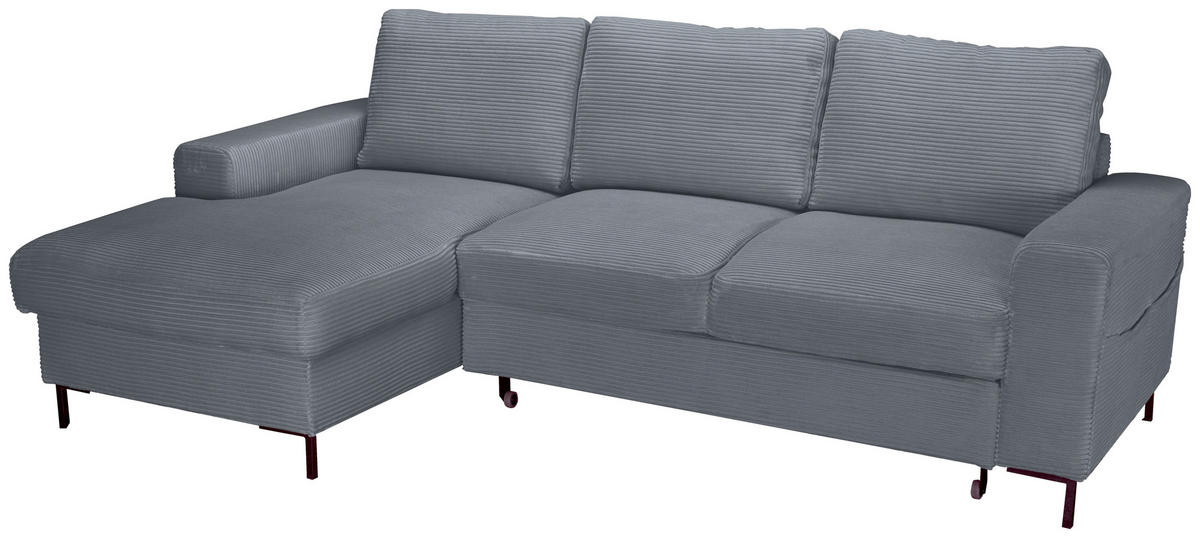 ECKSOFA Dunkelgrau Cord  - Dunkelgrau/Schwarz, KONVENTIONELL, Textil/Metall (150/240cm) - Carryhome