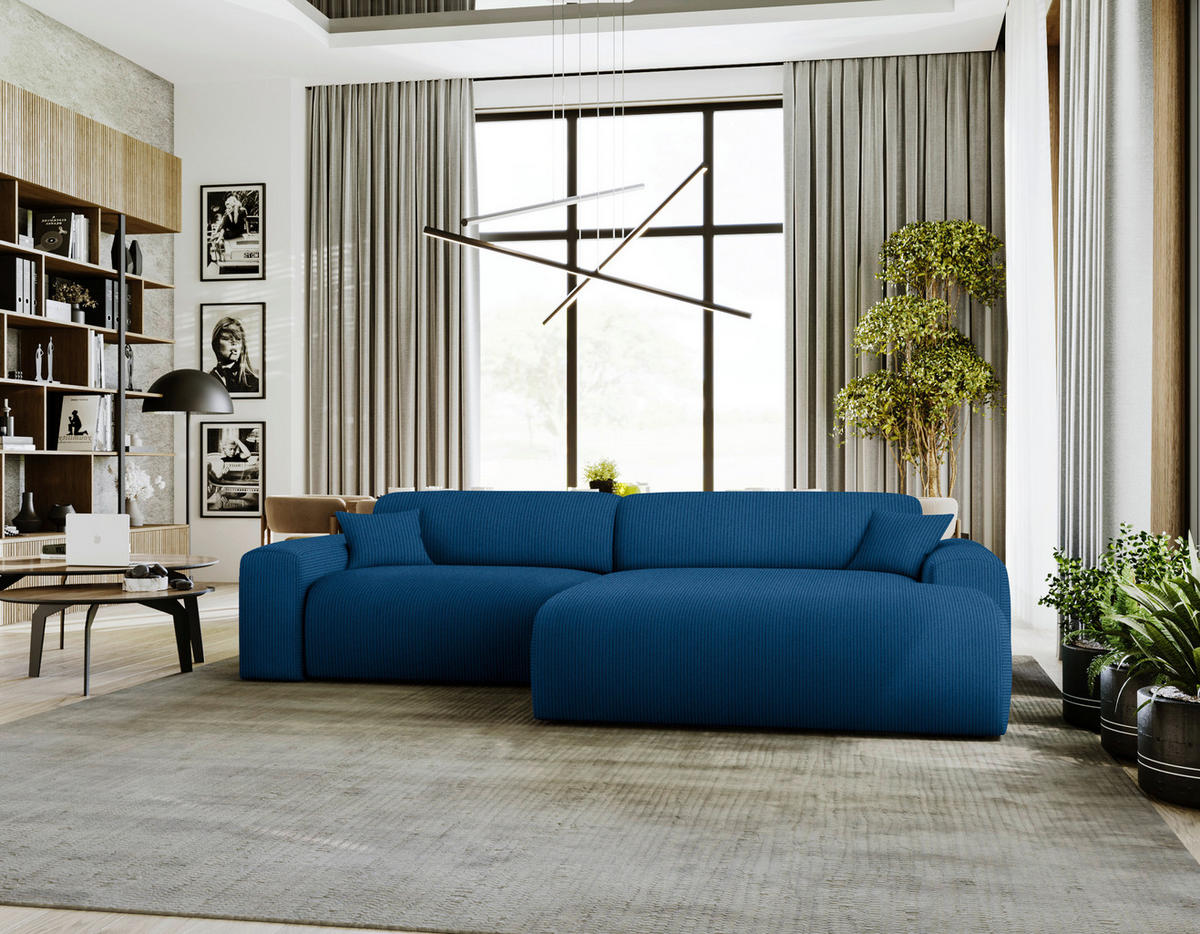 ECKSOFA in Velours, Feincord Blau  - Blau/Schwarz, Design, Kunststoff/Textil (292/178cm) - Livetastic