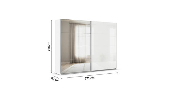 SCHWEBETÜRENSCHRANK  in Weiß  - Alufarben/Weiß, KONVENTIONELL, Glas/Holzwerkstoff (271/210/62cm) - Xora