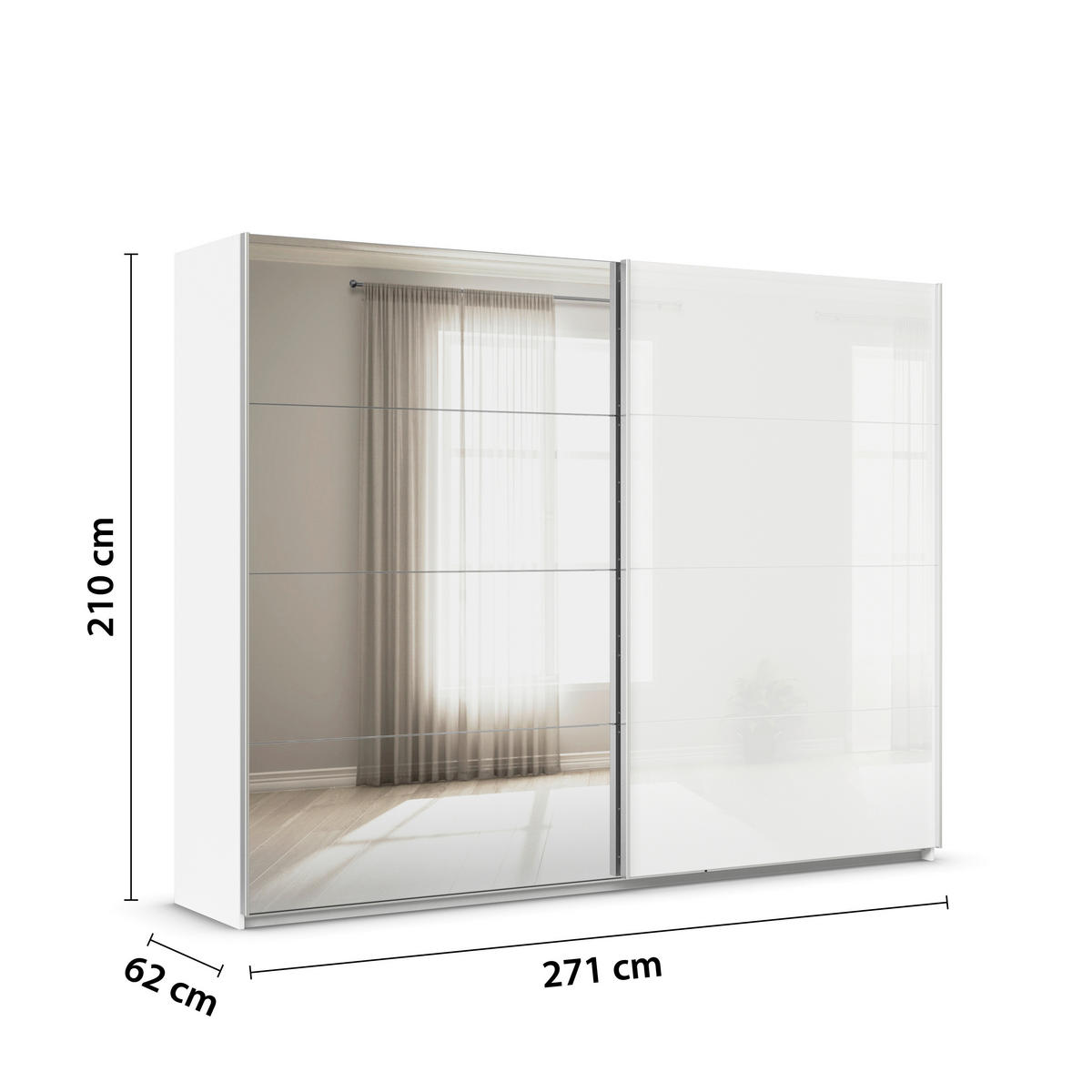 SCHWEBETÜRENSCHRANK  in Weiß  - Alufarben/Weiß, KONVENTIONELL, Glas/Holzwerkstoff (271/210/62cm) - Xora
