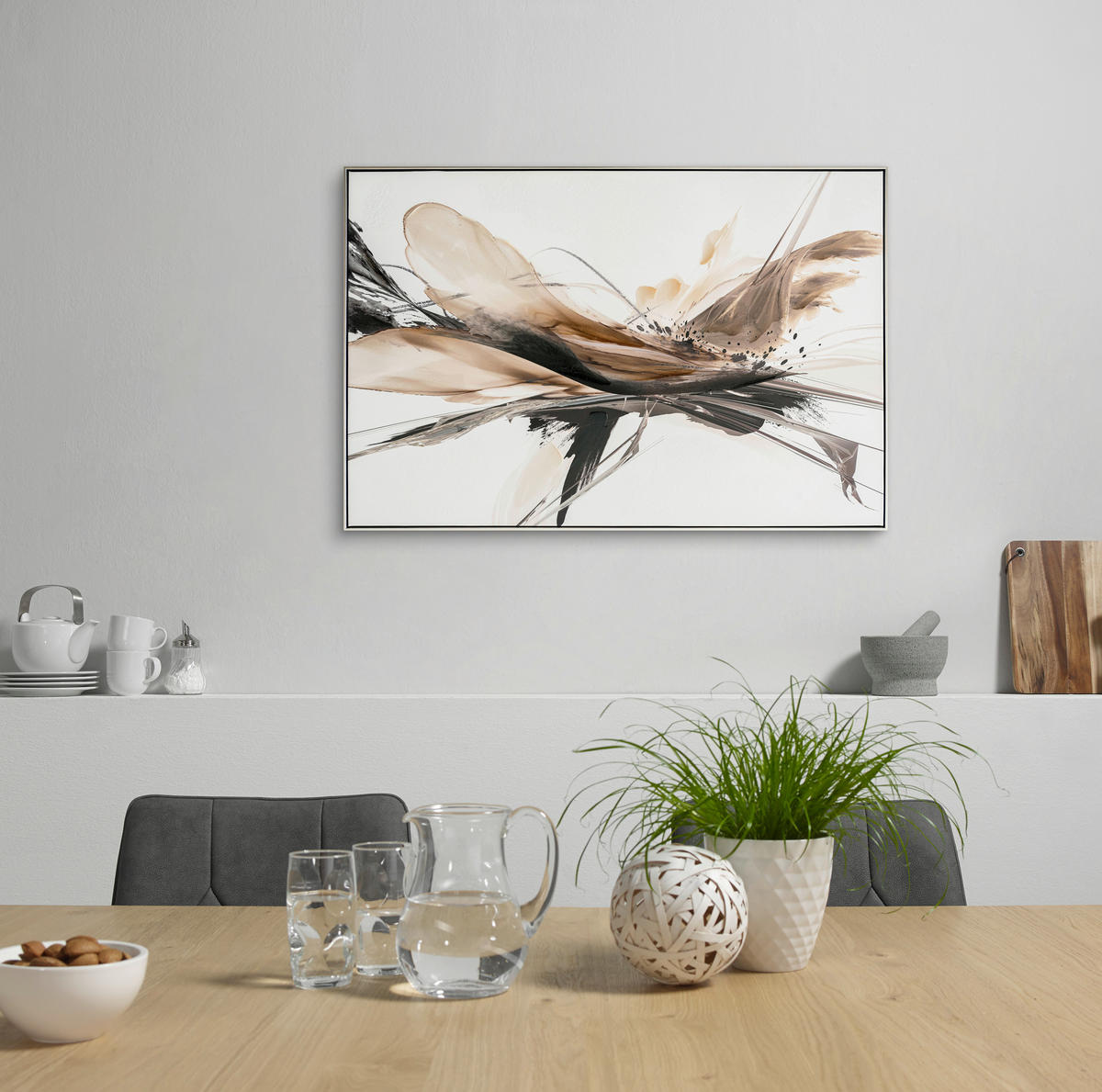 KUNSTDRUCK Schwarz, Weiß Abstraktes 120/80 cm  - Silberfarben/Schwarz, Design, Holz/Kunststoff (120/80cm) - Monee