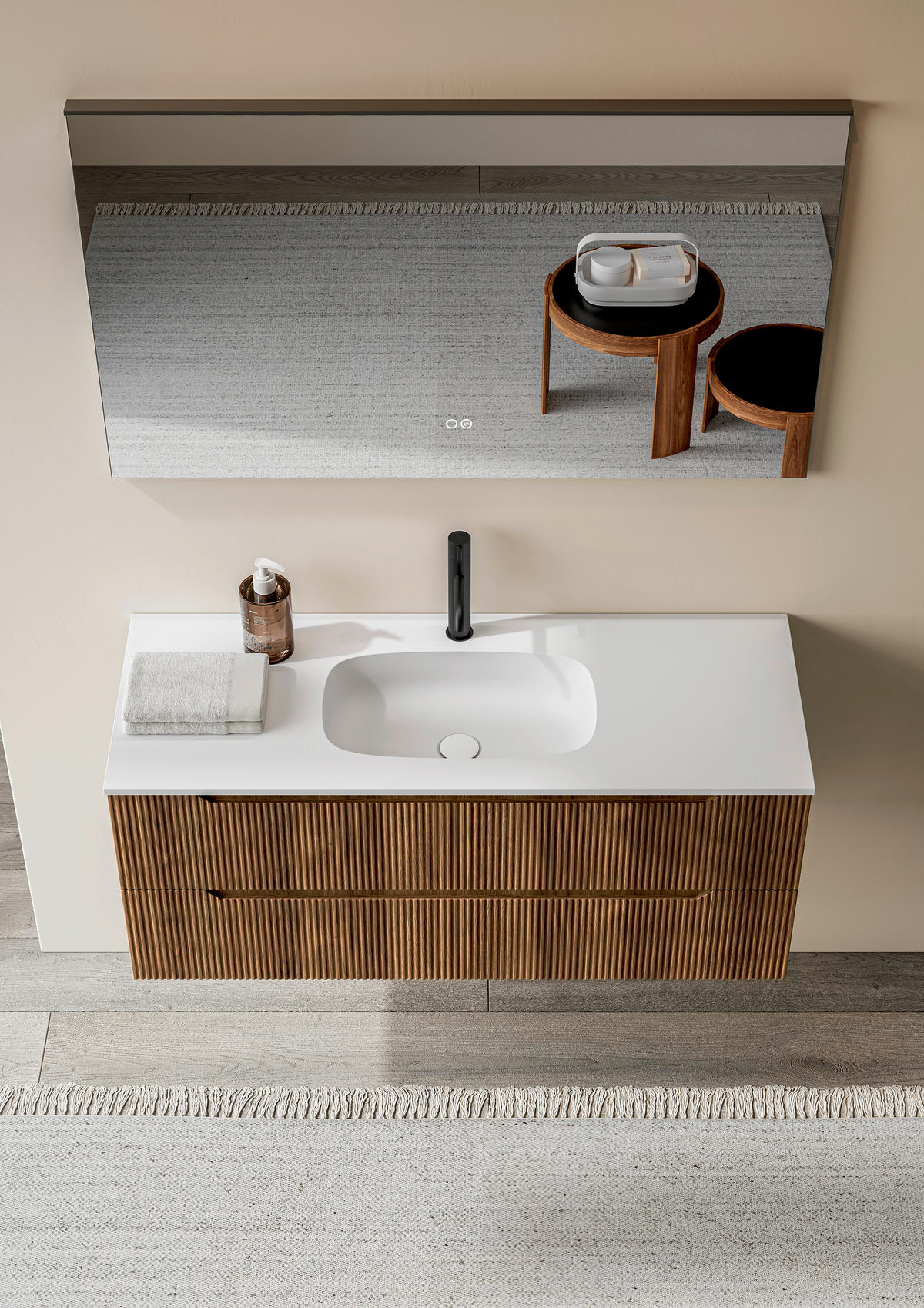 BADEZIMMER 3-teilig 100 cm  - Weiss/Eichefarben, Konventionell, Holzwerkstoff/Stein (100cm) - Belluti
