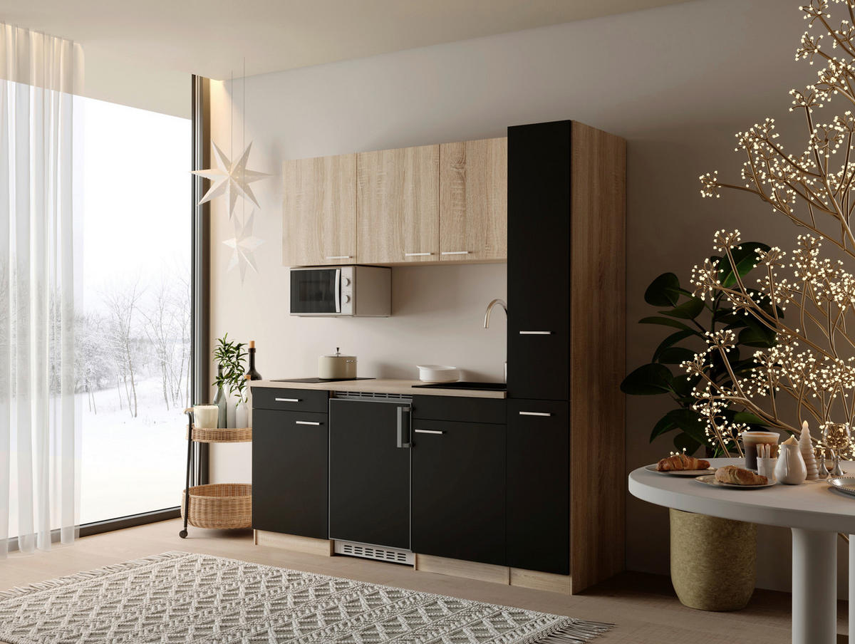 KUHINJSKI BLOK - črna/barve hrasta, Design, umetna masa/leseni material (180cm) - Respekta