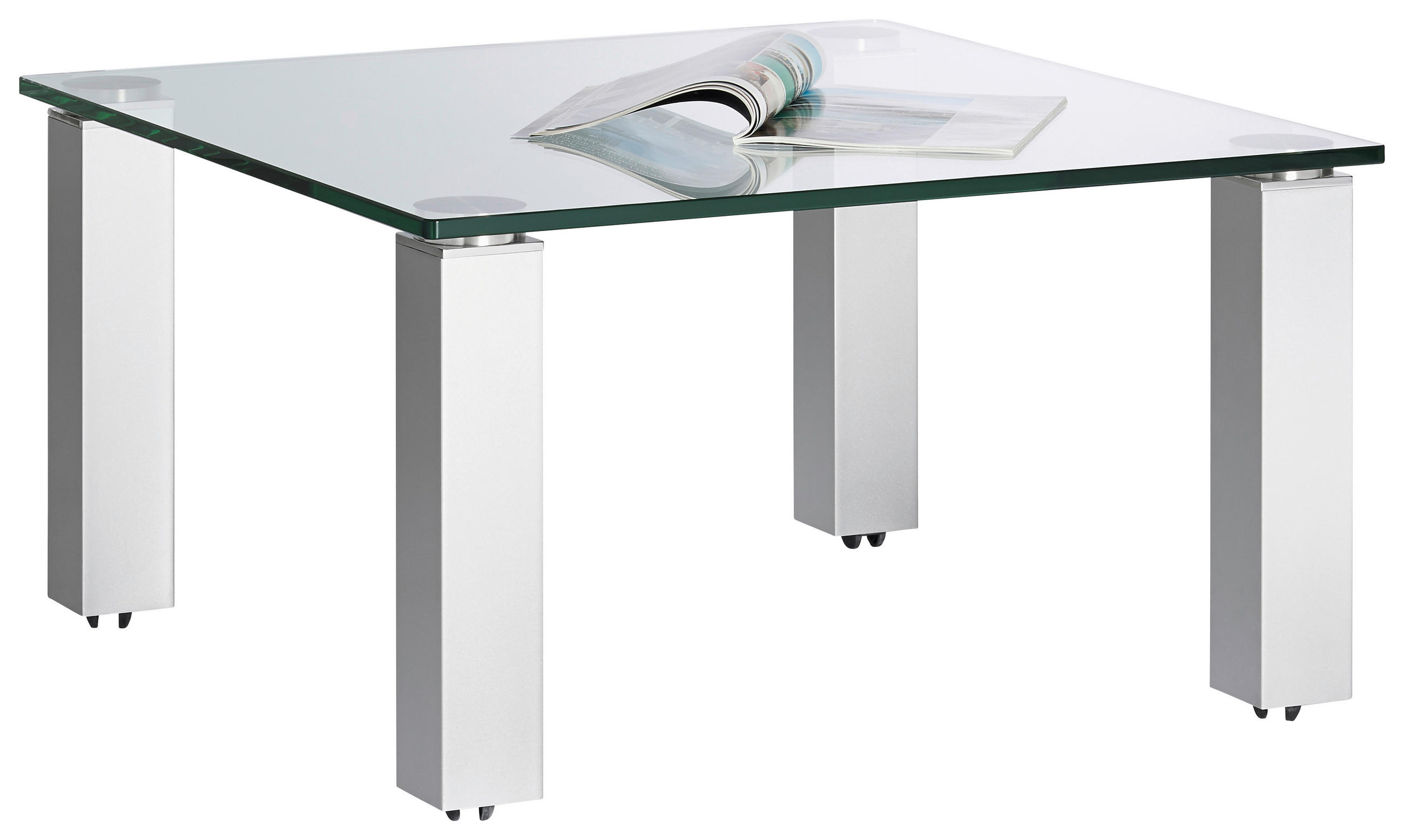 COUCHTISCH Sicherheitsglas 80/80/44 cm quadratisch Silberfarben  - Silberfarben, Basics, Glas/Kunststoff (80/80/44cm)