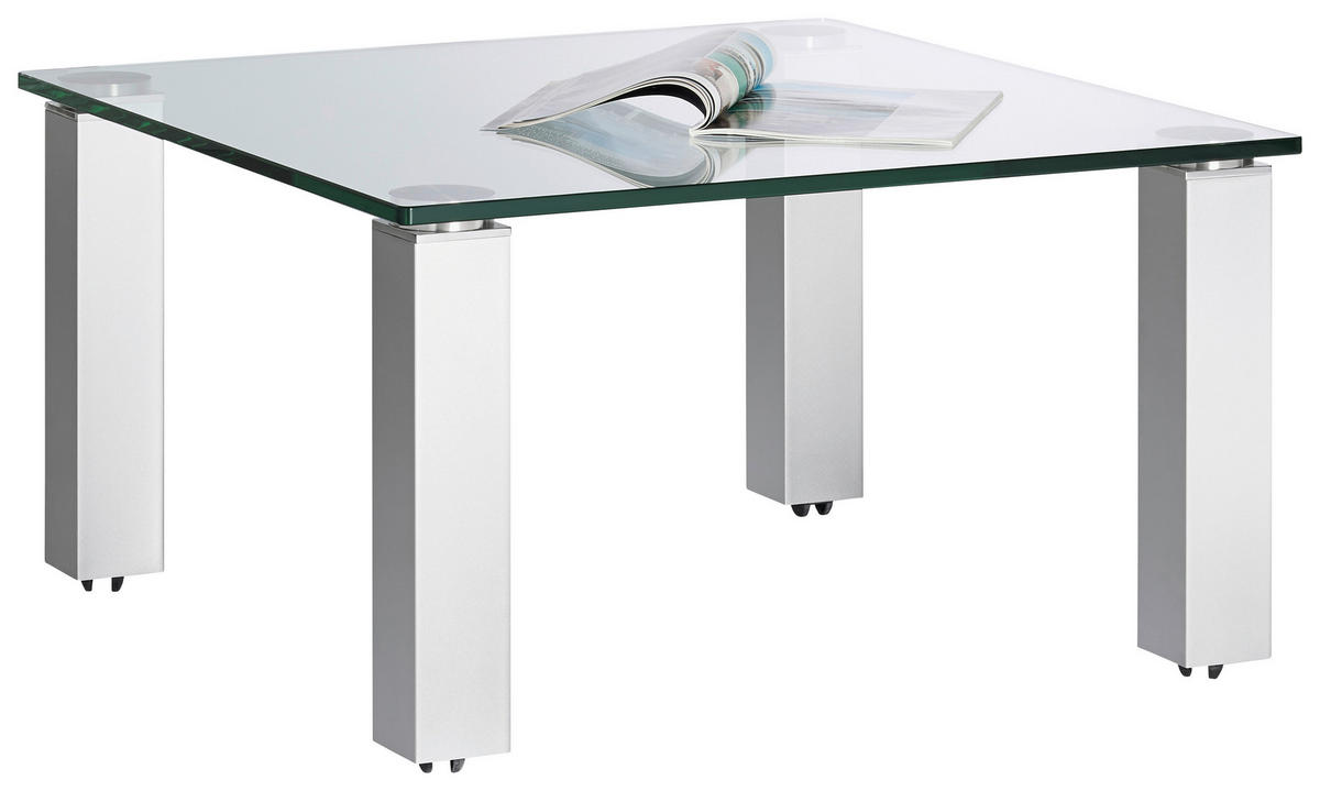COUCHTISCH in Metall, Glas 80/80/44 cm  - Silberfarben, Basics, Glas/Kunststoff (80/80/44cm)