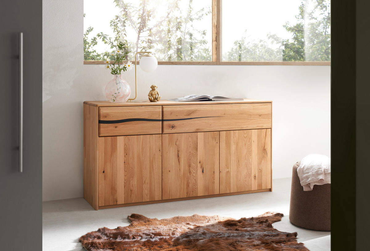 KOMMODE , 150/80/45 cm, 2 Schublade(n)  - Wildeiche/Anthrazit, Natur, Holz (150/80/45cm) - Valnatura
