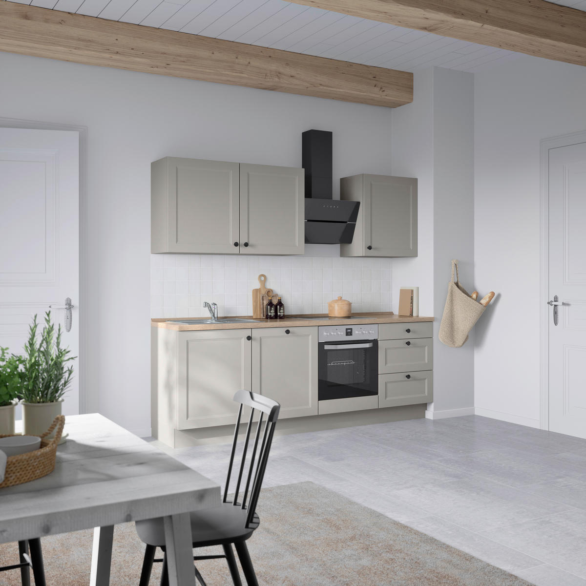 KÜCHENLEERBLOCK 240 cm   in Grau, Eiche dunkel  - Eiche dunkel/Schwarz, MODERN, Holzwerkstoff/Metall (240cm) - Nobilia