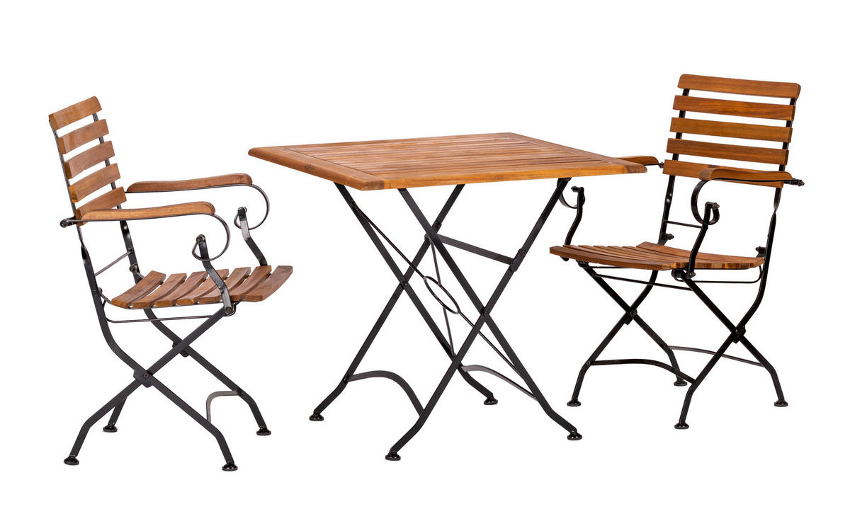 GARTENTISCHGRUPPE AkazieEisen ,[ ]} - Anthrazit/Akaziefarben, Basics, Holz/Metall (80/65/80cm) - Gardenson
