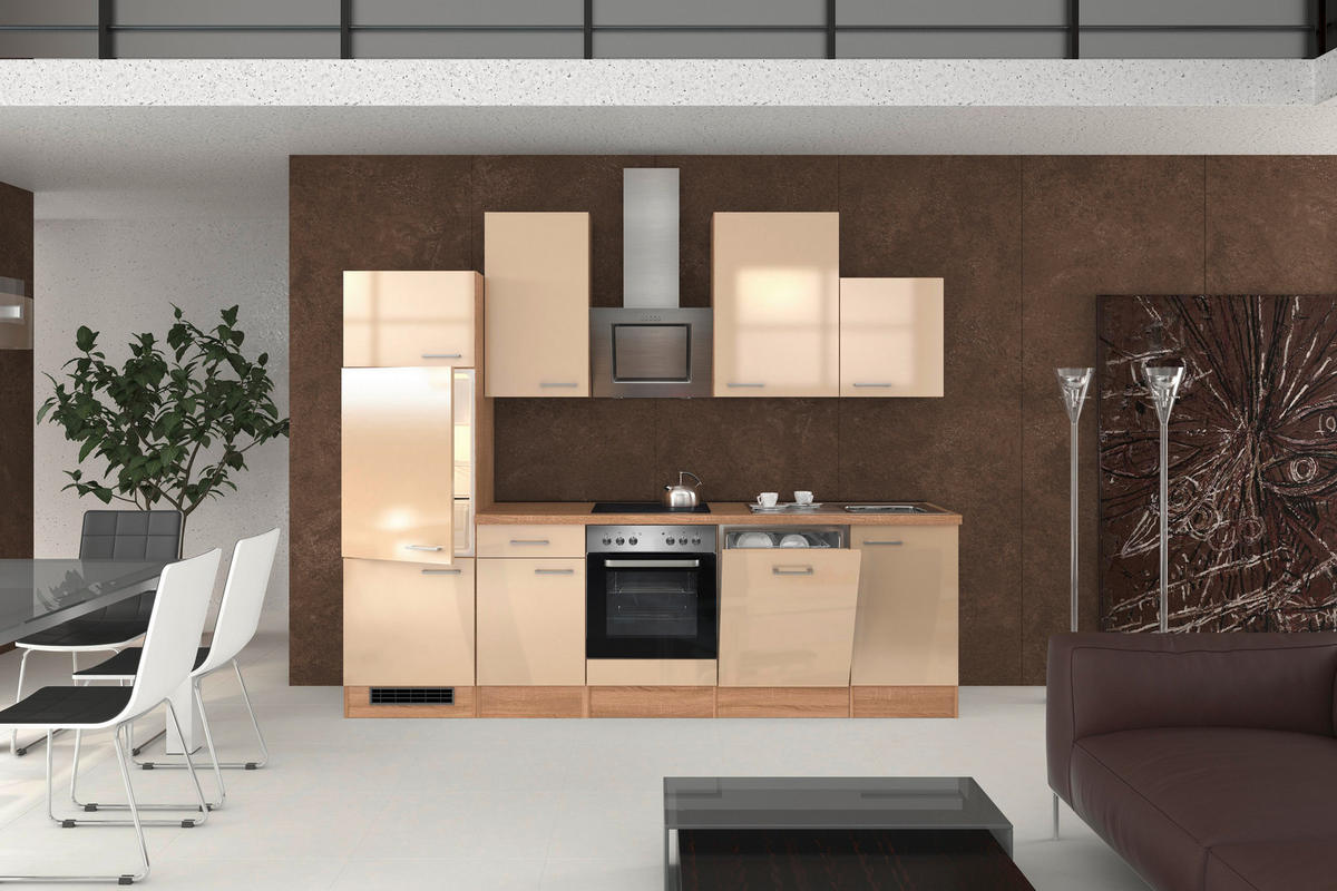 KÜCHENBLOCK 280 cm   in Kaschmir  - Kaschmir/Edelstahlfarben, Basics, Holzwerkstoff/Metall (280cm) - FlexWell