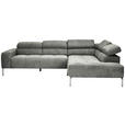 ECKSOFA Dunkelgrau Flachgewebe  - Chromfarben/Dunkelgrau, KONVENTIONELL, Textil/Metall (282/224cm) - Hom`in