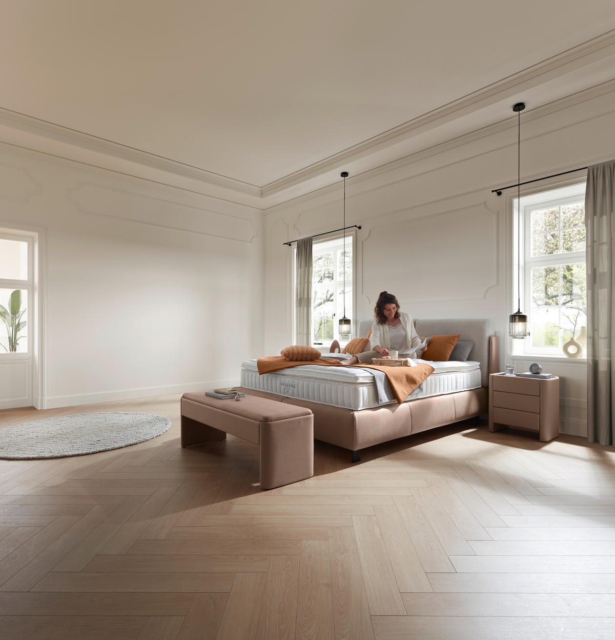 BOXSPRINGBETT 180/200 cm  in Hellbraun, Greige  - Hellbraun/Greige, Design, Textil/Metall (180/200cm) - Johann Jakob
