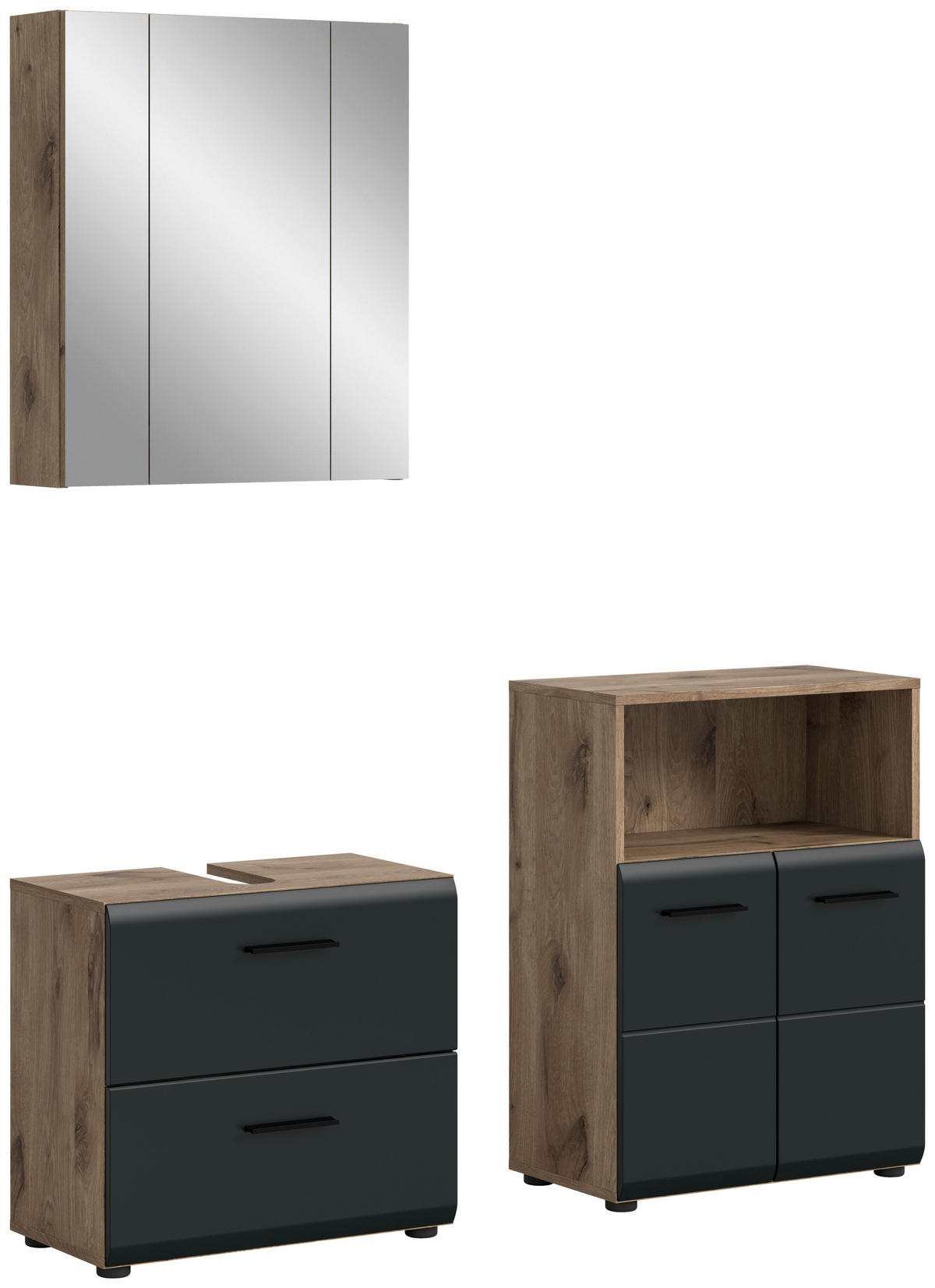 BADEZIMMER 3-teilig  in 120 cm  - Eiche dunkel/Schwarz, Basics, Holzwerkstoff/Kunststoff (120cm) - MID.YOU
