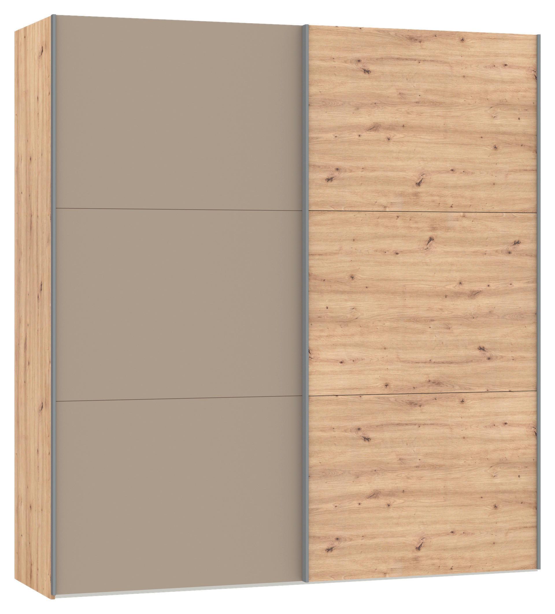 SCHWEBETÜRENSCHRANK 203/220/65 cm 2-türig Hellbraun, Eiche Artisan  - Hellbraun/Silberfarben, Design, Glas/Holzwerkstoff (203/220/65cm) - Jutzler