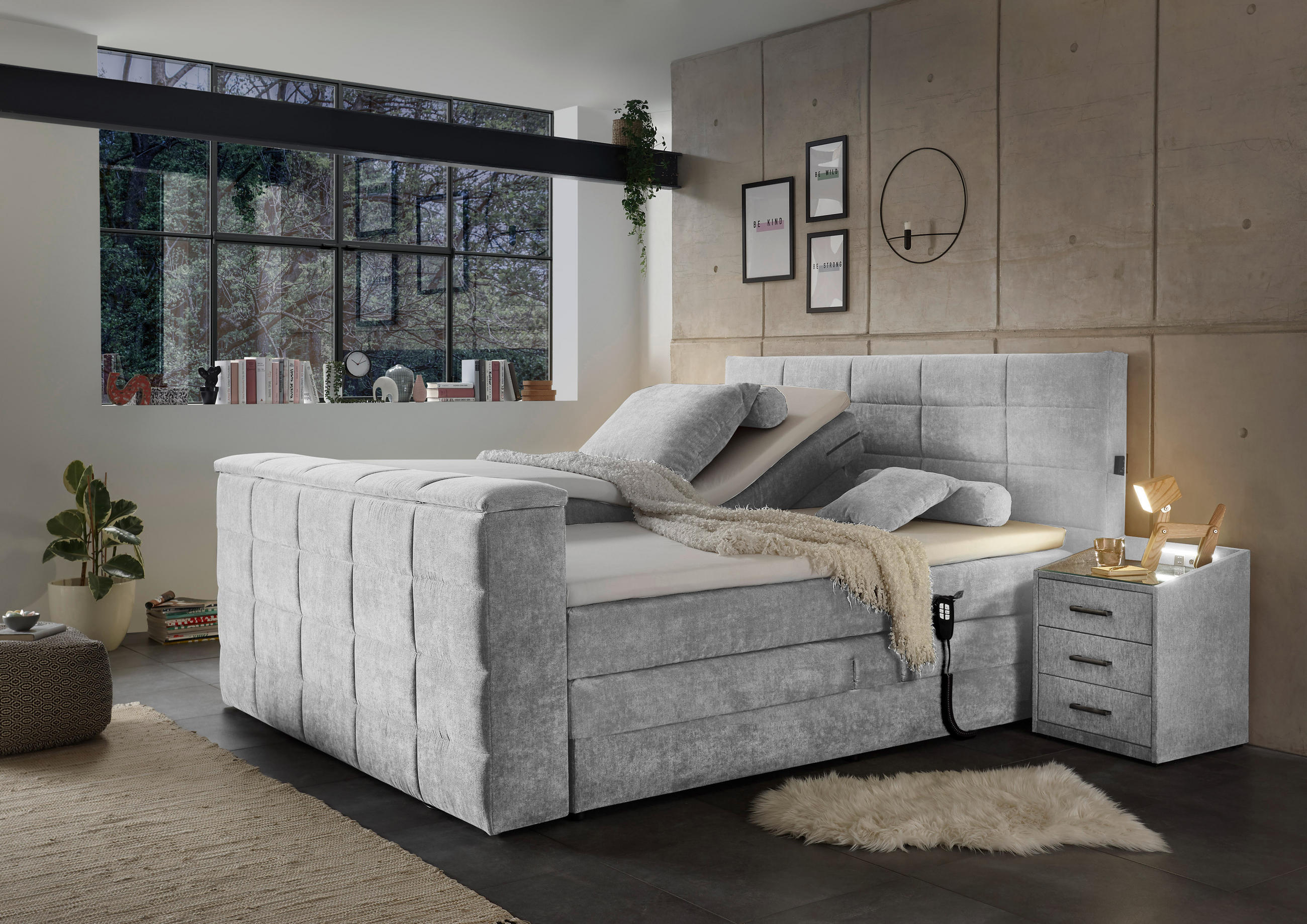 BOXSPRING-ÁGY 180/200 cm  ezüst  - ezüst, Konventionell, textil (180/200cm) - Carryhome