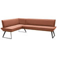 ECKBANK 183/243 cm Lederlook Schwarz, Eichefarben, Rotbraun Eiche massiv Metall   - Rotbraun/Eichefarben, Design, Holz/Textil (183/243cm) - Voleo