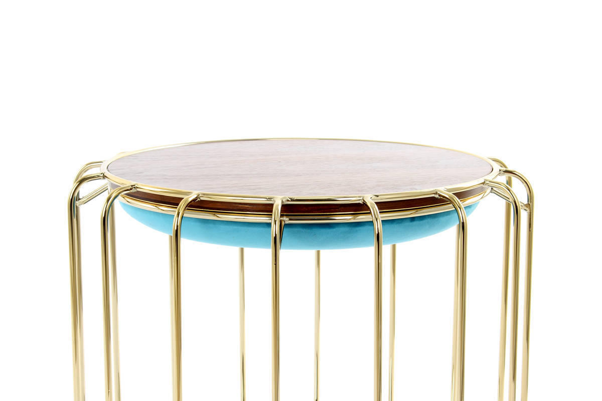 BEISTELLTISCH HOCKER 2 in 1 Türkis, Goldfarben  - Türkis/Goldfarben, Basics, Glas/Holzwerkstoff (50/45/50cm) - Kayoom