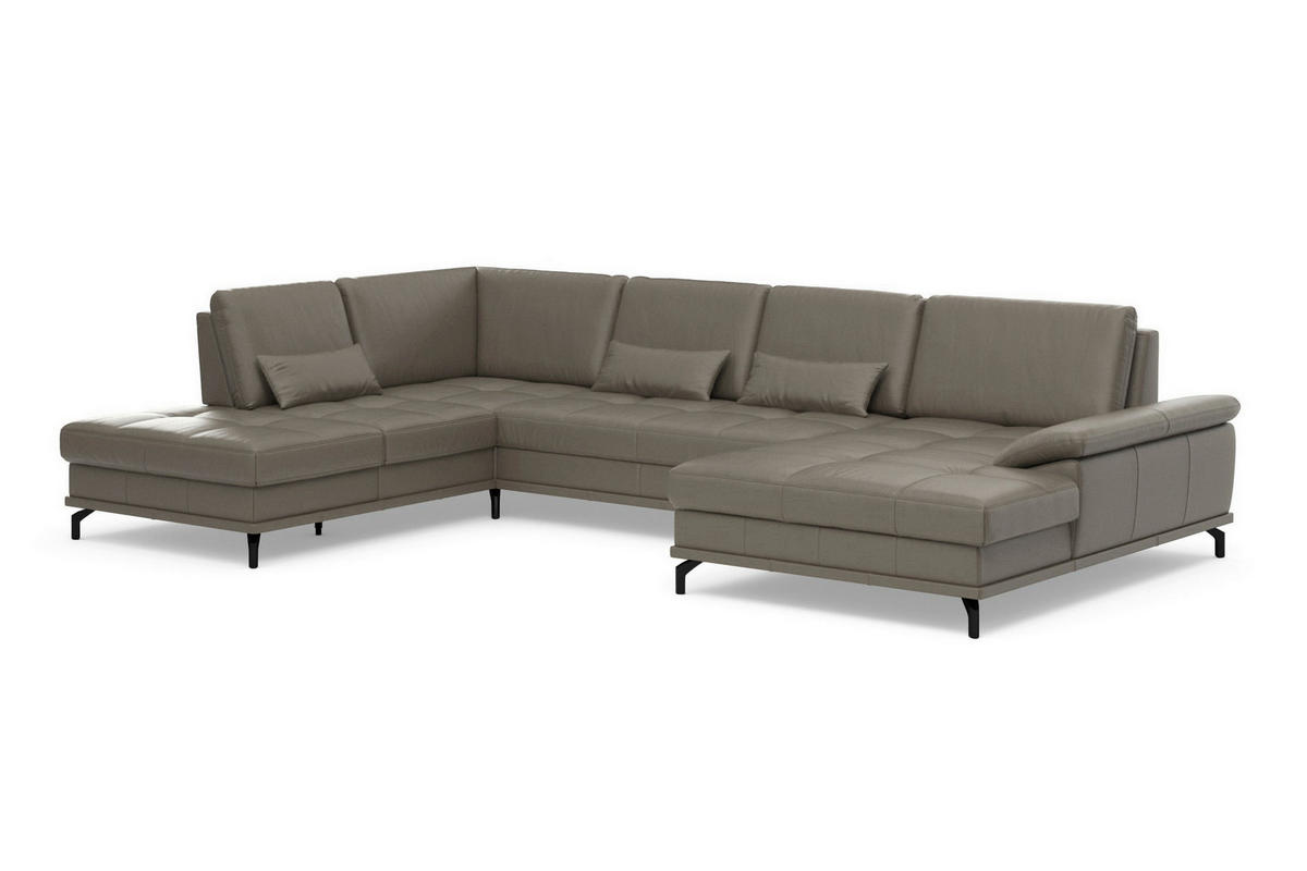 SEDACÍ SOUPRAVA, kůže, šedá - šedá/černá, Basics, kov/textil (223/363/176cm) - Sit & More