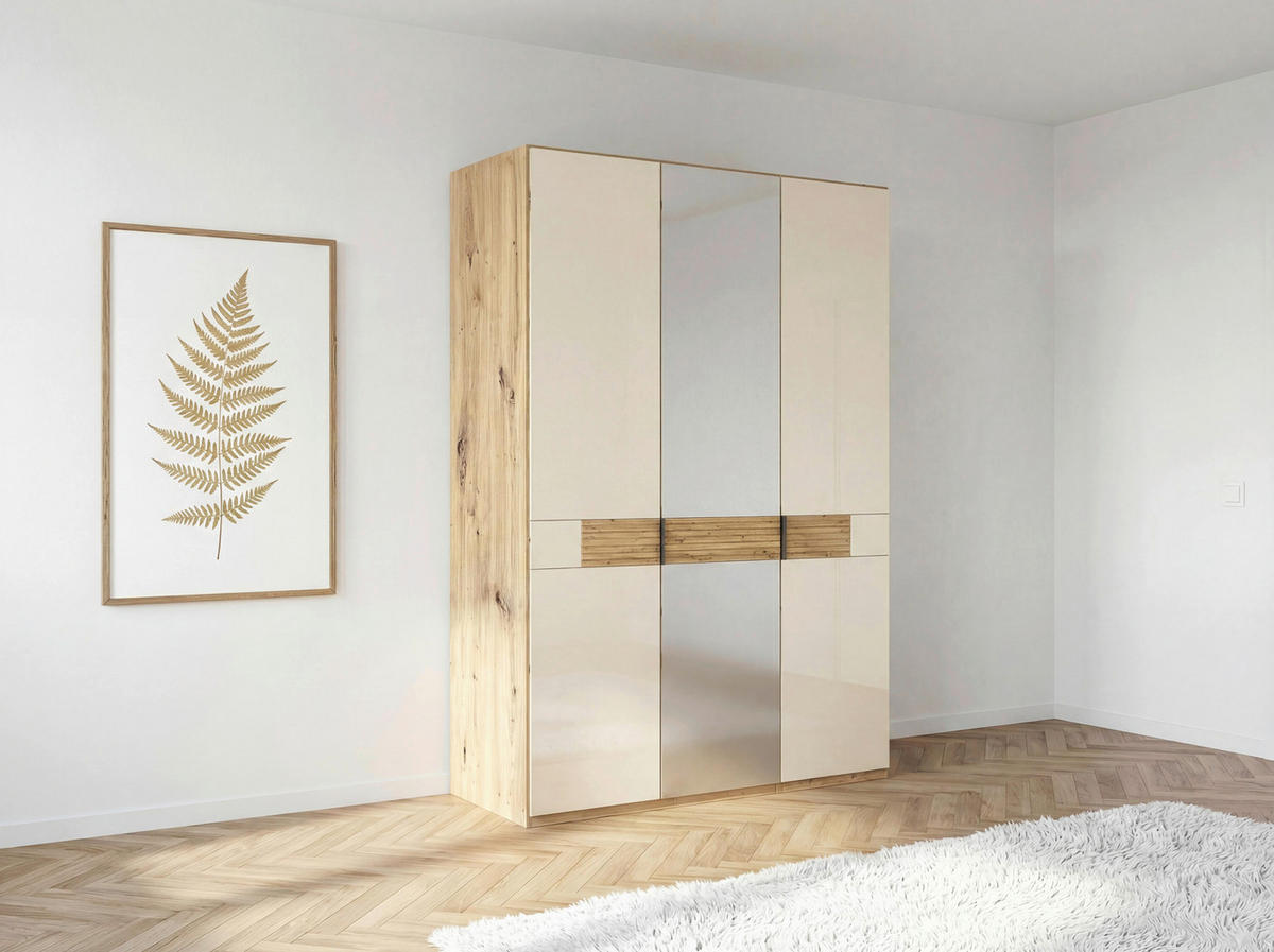 DREHTÜRENSCHRANK 150/216/58 cm,  in Eichefarben, Champagner, 3 Tür(en)  - Schieferfarben/Champagner, Design, Glas/Holz (150/216/58cm) - Musterring