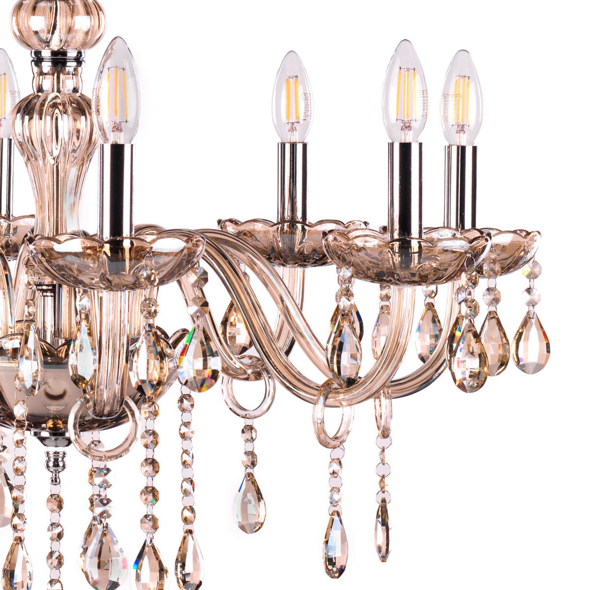KRISTALL-HÄNGELEUCHTE 70/110 cm   - Bernsteinfarben, KONVENTIONELL, Glas/Metall (70/110cm)