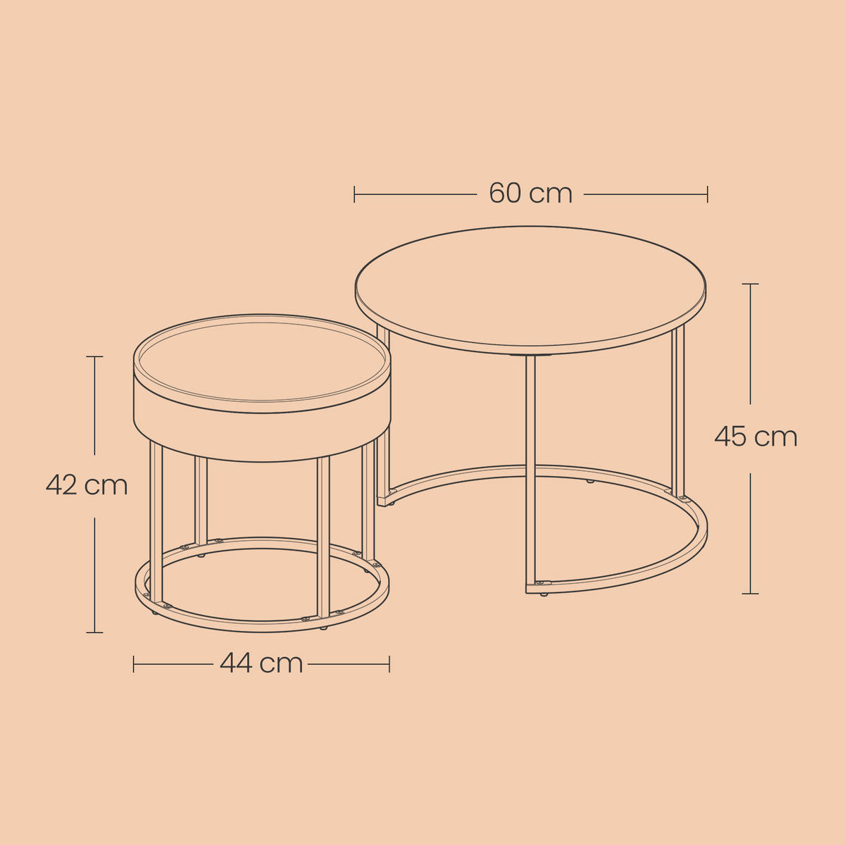 COUCHTISCH 60/60/45 cm Braun, Schwarz  - Schwarz/Braun, MODERN, Holzwerkstoff/Metall (60/60/45cm) - MID.YOU