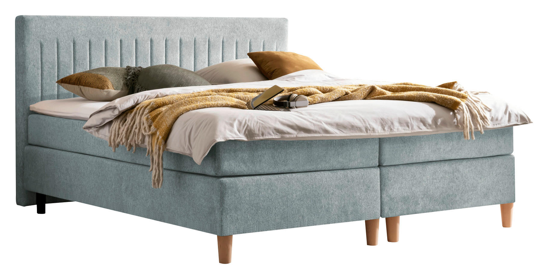 BOXSPRINGBETT 180/200 cm  in Platinfarben  - Platinfarben/Buchefarben, Basics, Holz/Textil (180/200cm) - Boxxx