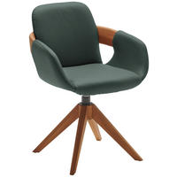 ARMLEHNSTUHL  Lederauswahl, Stoffauswahl, Typenauswahl, Sitzfläche 360° drehbar, automatische Rückholfunktion  Echtleder  - Dunkelgrün/Eichefarben, Natur, Leder/Holz (60/86/60cm) - Valnatura