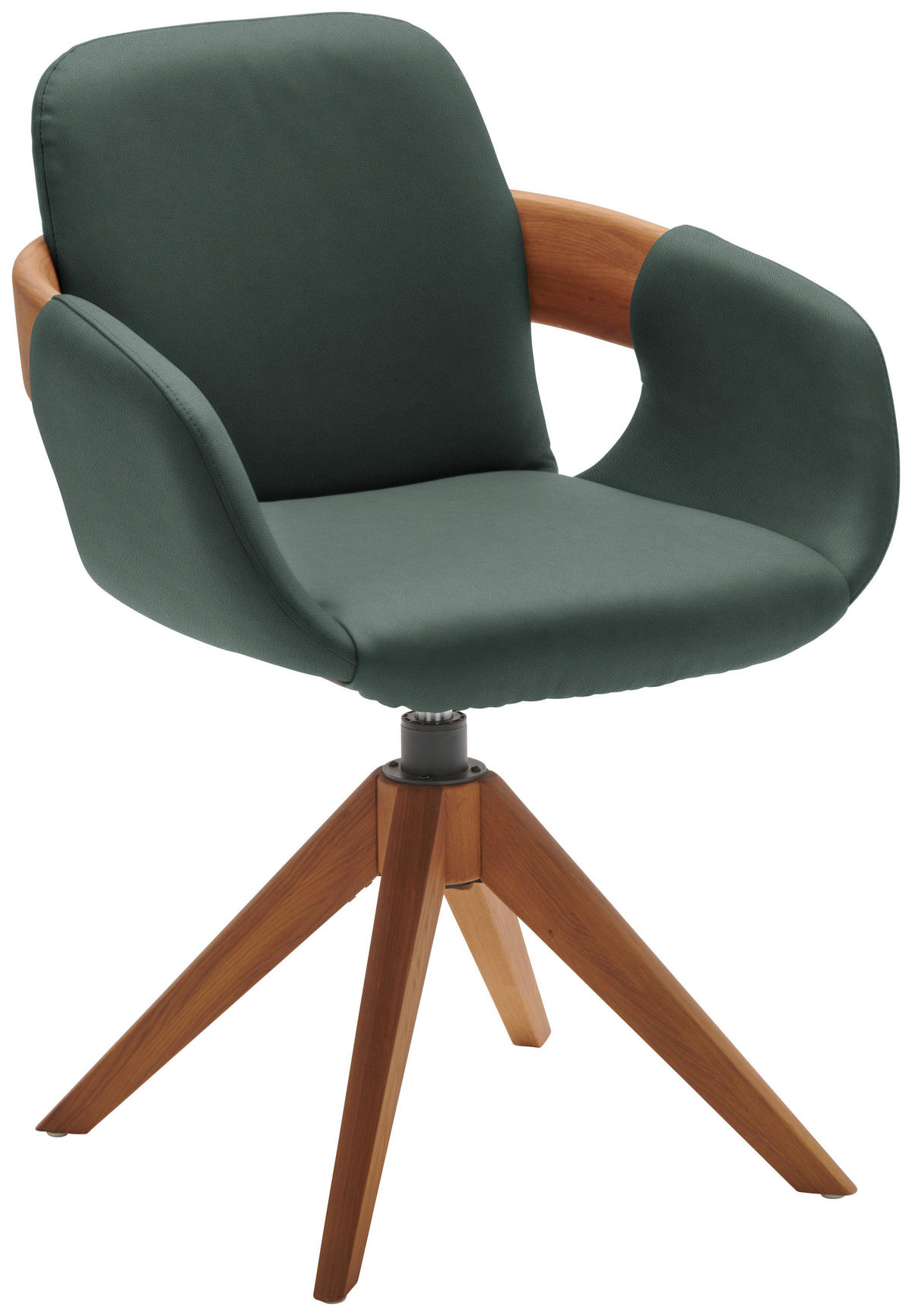 ARMLEHNSTUHL  Lederauswahl, Stoffauswahl, Typenauswahl, Sitzfläche 360° drehbar, automatische Rückholfunktion  Echtleder  - Dunkelgrün/Eichefarben, Natur, Leder/Holz (60/86/60cm) - Valnatura
