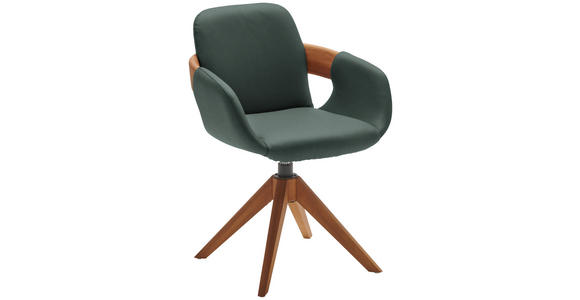 ARMLEHNSTUHL  Lederauswahl, Stoffauswahl, Typenauswahl, Sitzfläche 360° drehbar, automatische Rückholfunktion  Echtleder  - Dunkelgrün/Eichefarben, Natur, Leder/Holz (60/86/60cm) - Valnatura