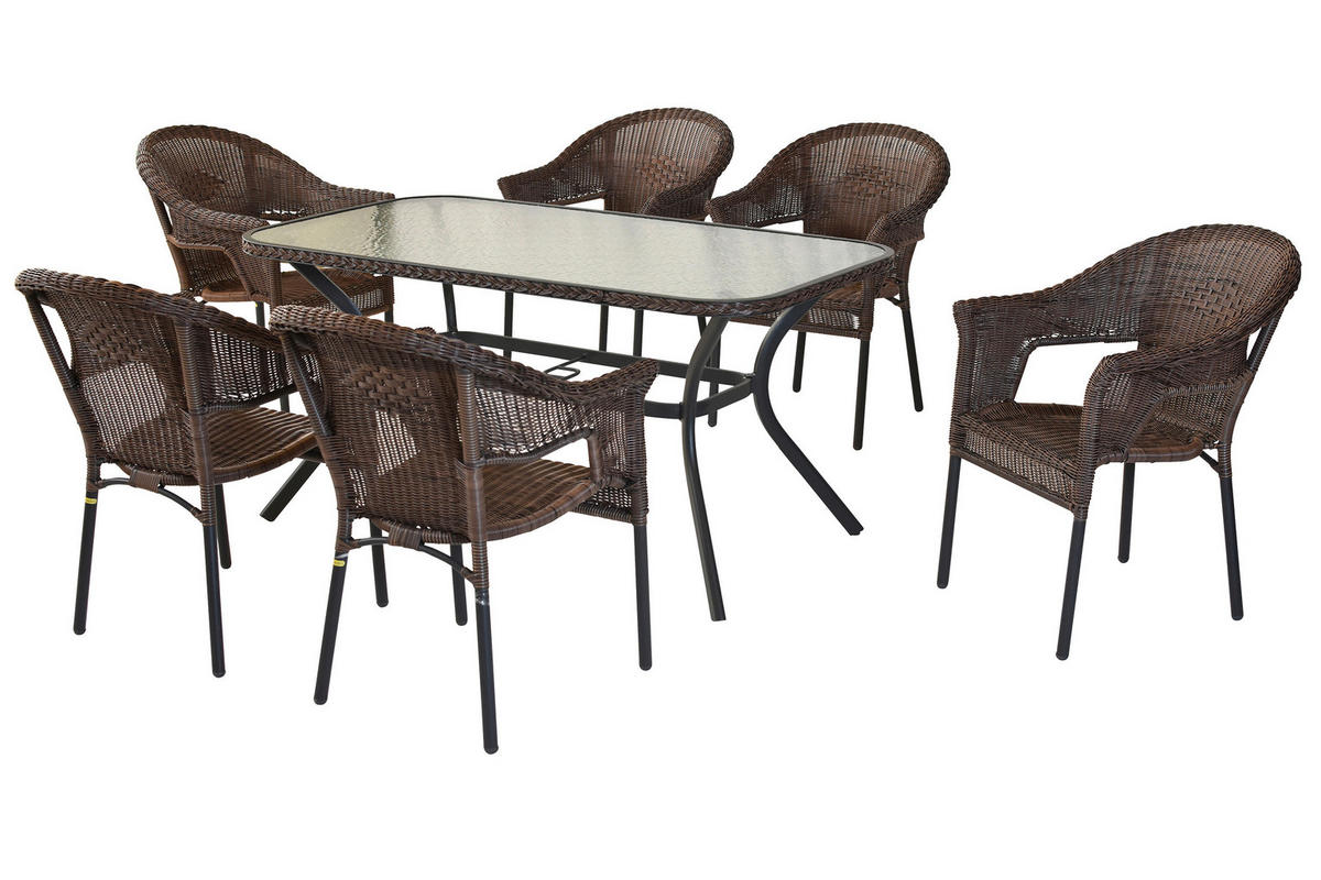 GARTENTISCHGRUPPE  - Dunkelbraun/Graphitfarben, KONVENTIONELL, Glas/Kunststoff - Gardenson