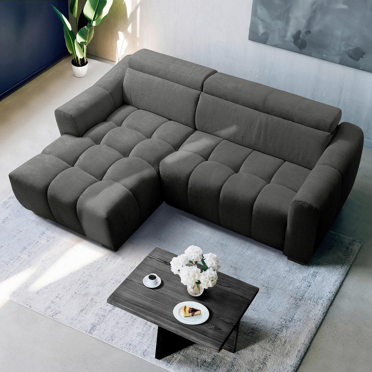 ECKSOFA  Webstoff Schwarz  - Schwarz, Design, Kunststoff/Textil (177/274cm) - Livetastic