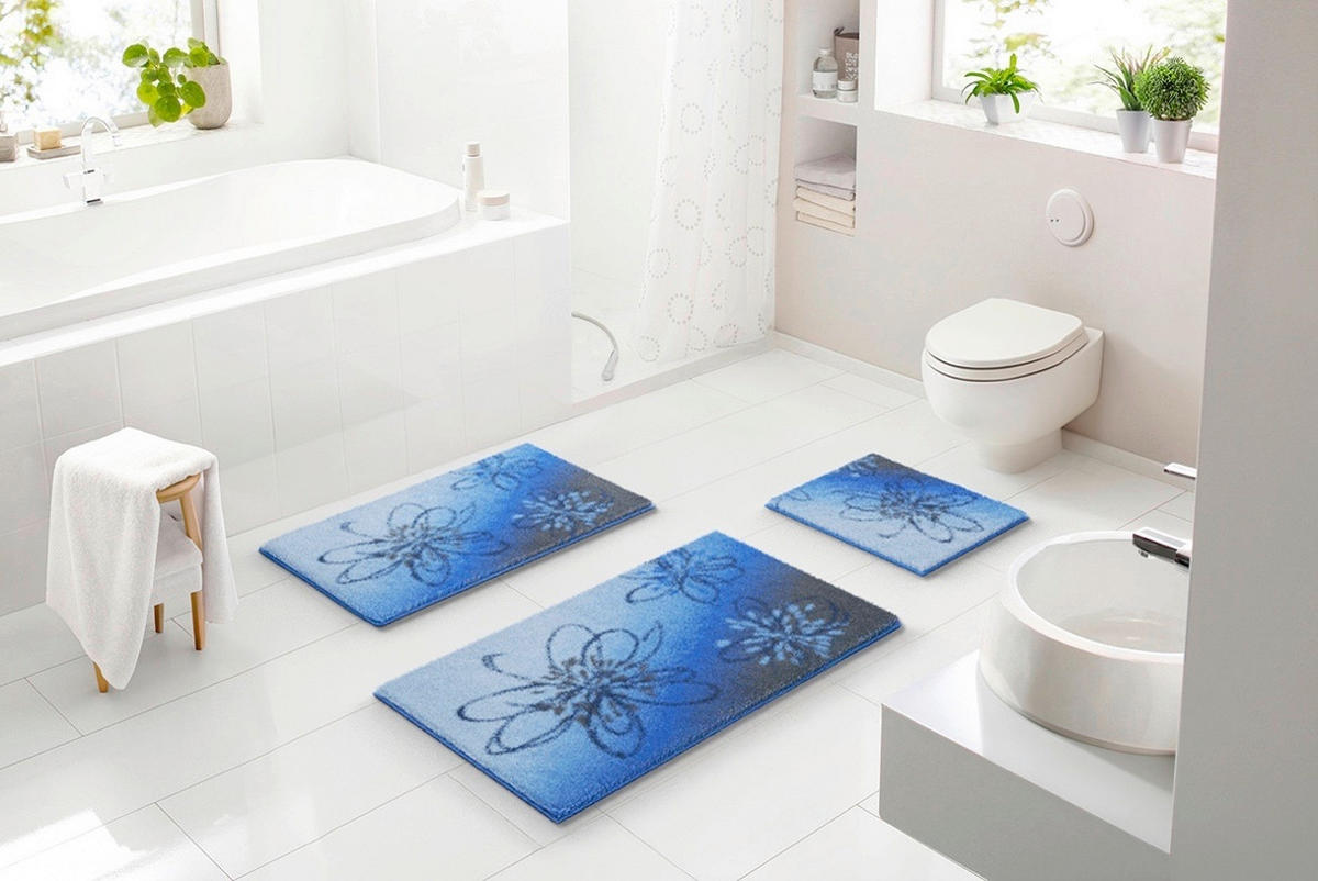 BADEMATTE Blau 60/100 cm  - Blau, KONVENTIONELL, Kunststoff/Textil (60/100cm) - Grund