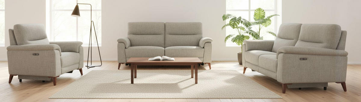 SITZGARNITUR Webstoff Graubraun  - Graubraun/Schwarz, MODERN, Textil/Metall - Livetastic