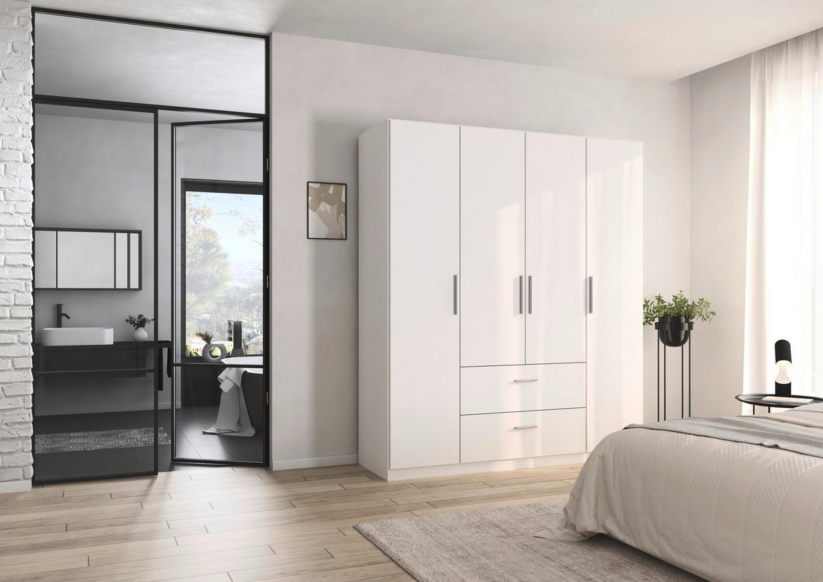 DREHTÜRENSCHRANK 181/210/54 cm,  in Weiß, 4-türig  - Alufarben/Weiß, KONVENTIONELL, Holzwerkstoff/Kunststoff (181/210/54cm) - home24