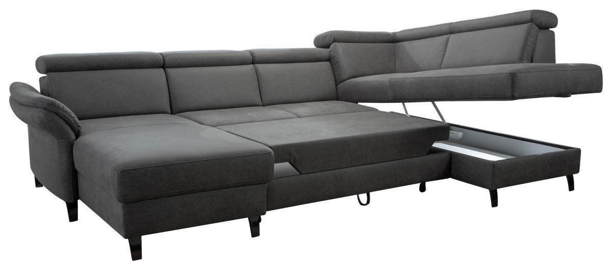 WOHNLANDSCHAFT Anthrazit Mikrofaser  - Anthrazit/Schwarz, KONVENTIONELL, Textil/Metall (165/317/193cm) - Sit & More