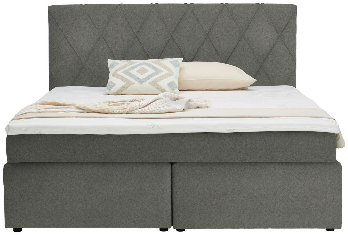 BOXSPRINGBETT 180/200 cm  in Hellgrau  - Hellgrau/Schwarz, Design, Kunststoff/Textil (180/200cm) - Xora