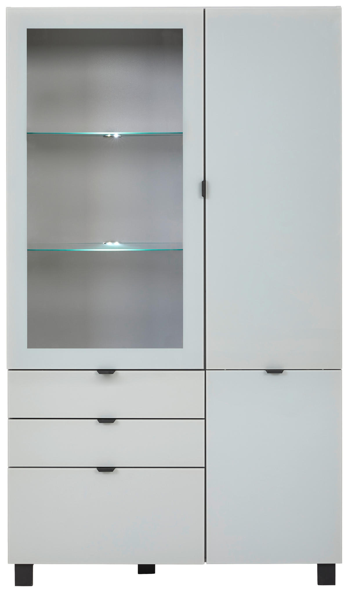 VITRINE Grau, Hellgrau  109,7/190,7/41,4 cm  - Hellgrau/Schwarz, Design, Glas/Holzwerkstoff (109,7/190,7/41,4cm) - Hom`in