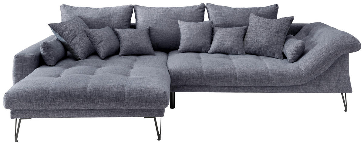 ECKSOFA in Mikrofaser Blau  - Blau/Schwarz, Konventionell, Textil/Metall (192/310cm) - Livetastic