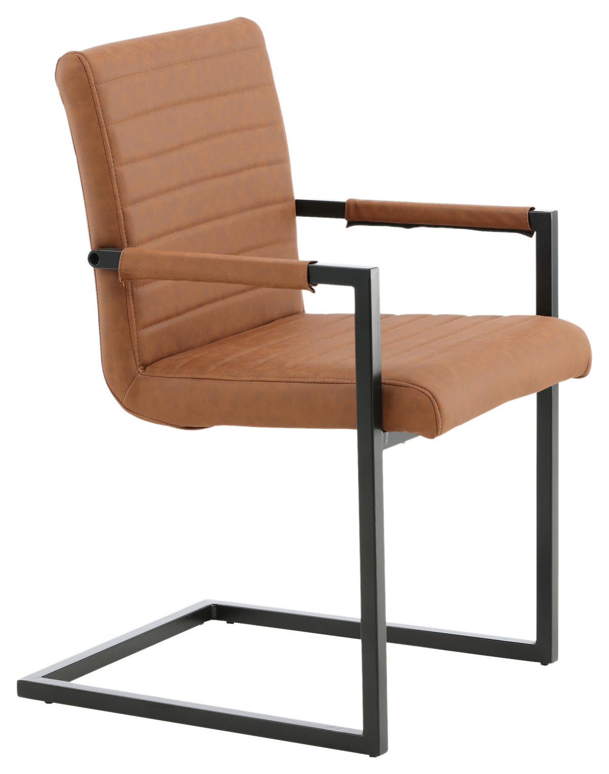 STOL MED ARMSTÖD SET 2 styck stål läderimitation (vegan)  - brun/svart, Design, metall/textil (54/88/63cm) - Livetastic