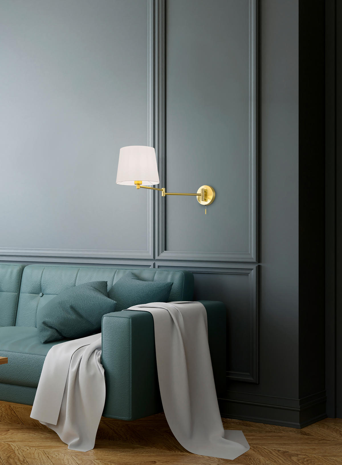 VÄGGLAMPA Lyon   - vit/mässingsfärgad, Klassisk, metall/textil (32,5/25,5/69cm) - Trio Leuchten