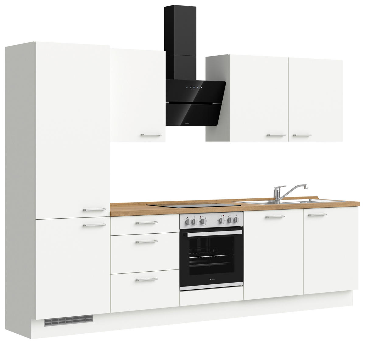 KÜCHENBLOCK 300 cm   in Weiß, Eichefarben  - Edelstahlfarben/Eichefarben, MODERN, Holzwerkstoff/Metall (300cm) - Nobilia