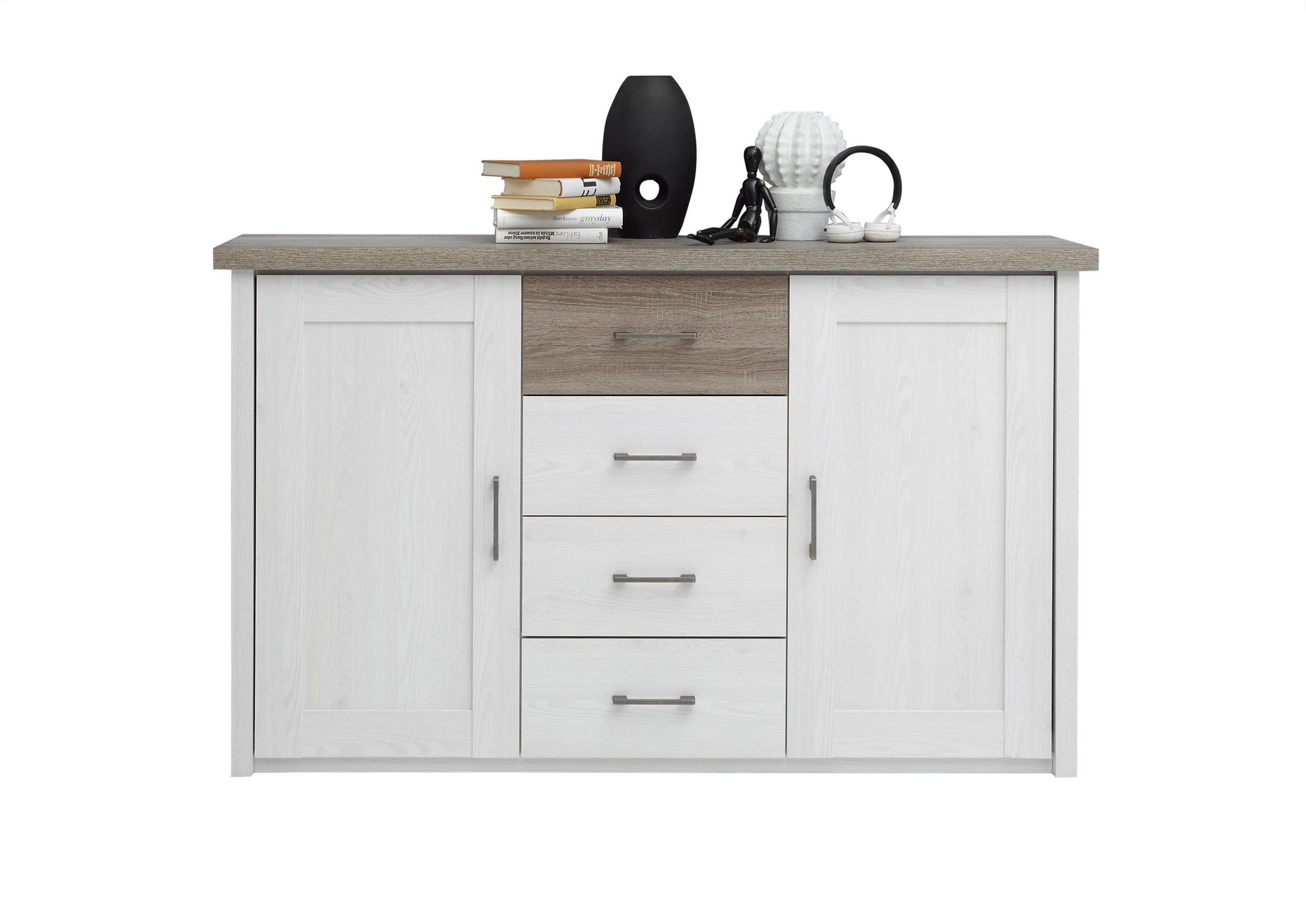 VISOKA KOMODA     bijela, boje pinije, boje tartuf hrasta  - bijela/boje pinije, Design, drvni materijal/metal (150/90/42cm) - Carryhome