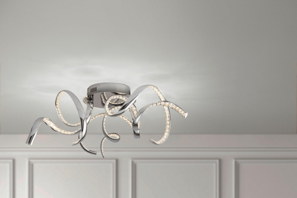 STROPNA LED-SVETILKA  Twirls 44.07 W///220-240 V/ - barve kroma/prozorno, Design, kovina/steklo (75/25cm)