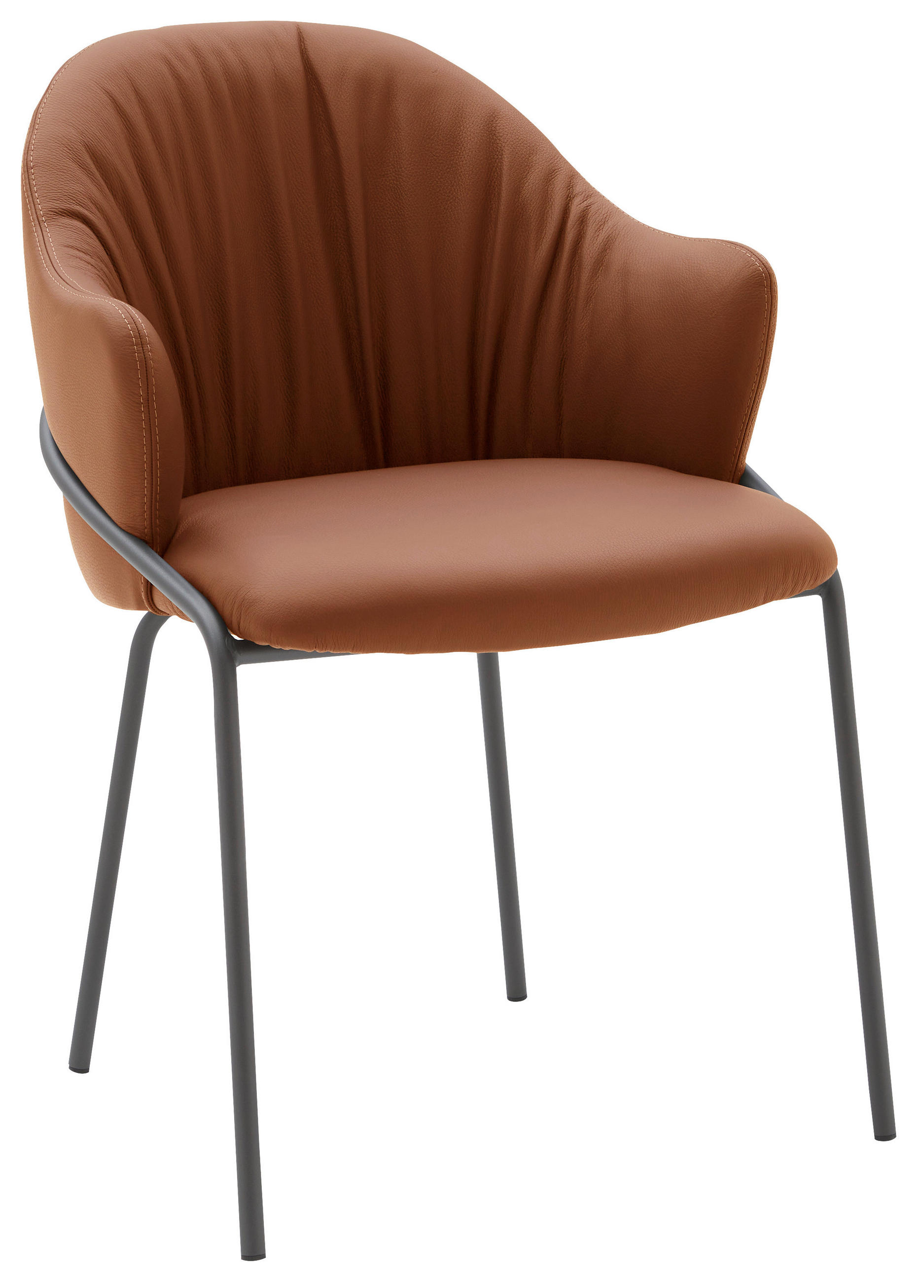 ARMLEHNSTUHL  in Echtleder pigmentiert  - Cognac/Anthrazit, Design, Leder (55/84/55cm) - Emilio Belluti