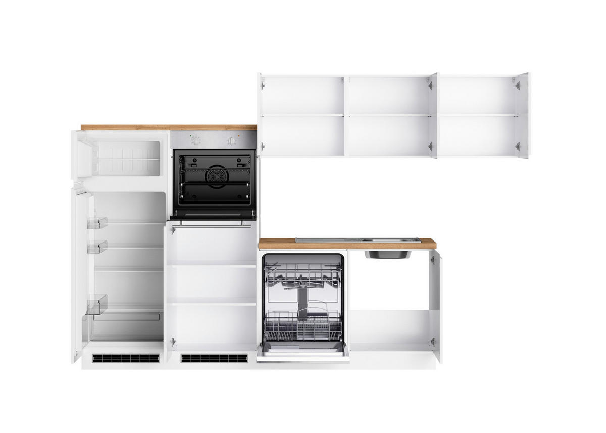 ECKKÜCHE 300/240 cm  in Weiss, Eiche Wotan, Weiss Hochglanz  - Weiss Hochglanz/Weiss, Lifestyle, Holzwerkstoff (300/240cm) - Held
