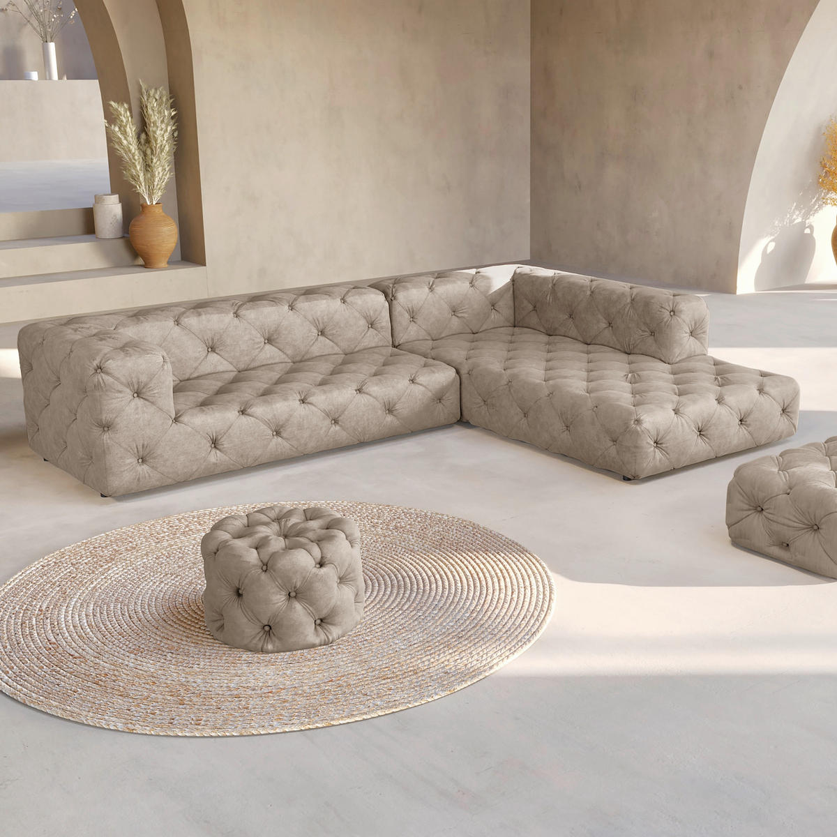 ECKSOFA Mikrofaser Cappuccino  - Schwarz/Cappuccino, Design, Kunststoff/Textil (325/228cm) - P & B