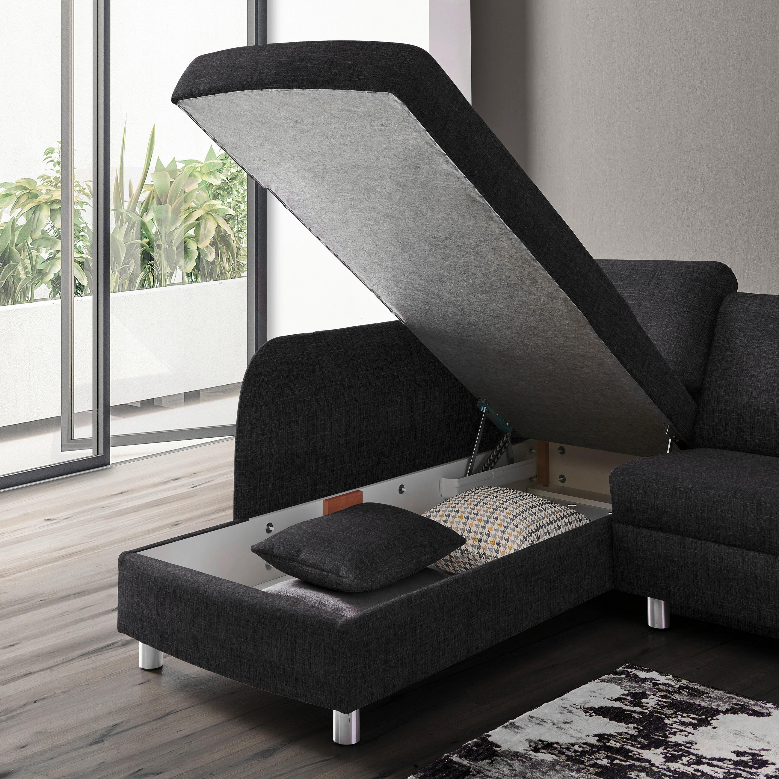ECKSOFA in Chenille Anthrazit  208/227 cm  - Anthrazit/Alufarben, KONVENTIONELL, Textil/Metall (208/227cm) - Sedda
