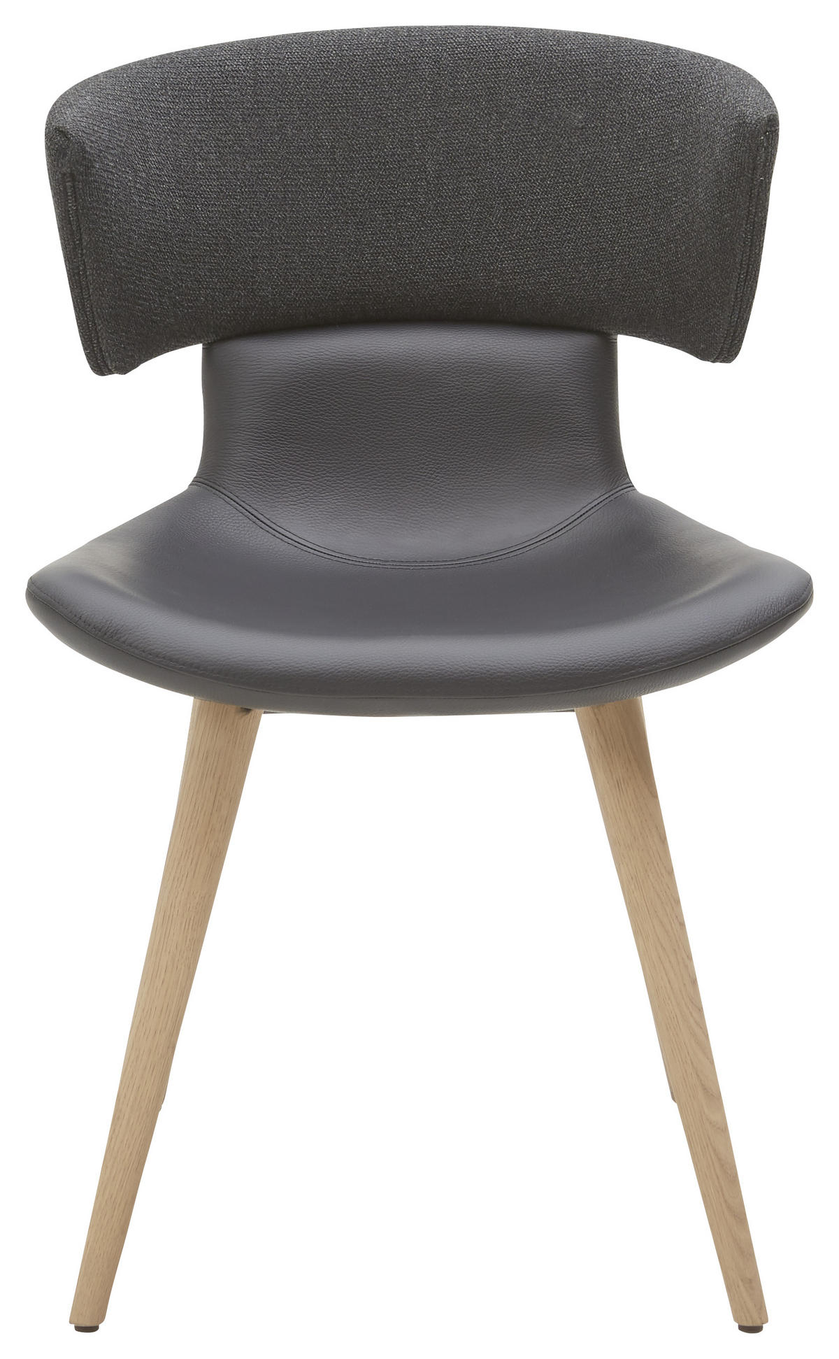 STUHL Flachgewebe Echtleder Schwarz, Eichefarben Wildeiche massiv  - Eichefarben/Schwarz, Natur, Leder/Holz (54/82,5/58cm) - Voglauer
