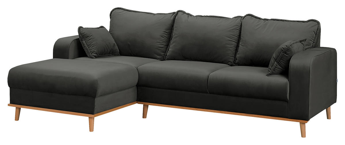ECKSOFA Mikrofaser Dunkelgrau  - Wengefarben/Dunkelgrau, Design, Holz/Textil (150/230cm) - Livetastic