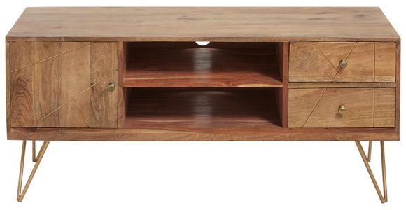 LOWBOARD  in 130/57/53 cm  - Hellbraun/Goldfarben, Design, Holz/Metall (130/57/53cm) - Landscape