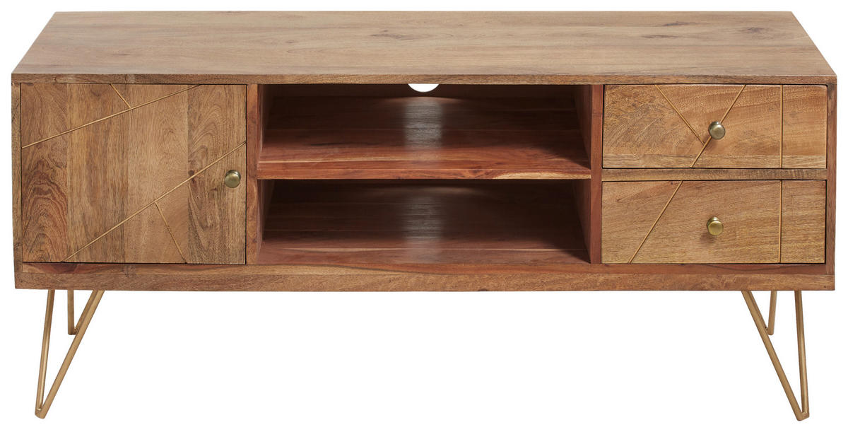 LOWBOARD  in 130/57/53 cm  - Hellbraun/Goldfarben, Design, Holz/Metall (130/57/53cm) - Landscape